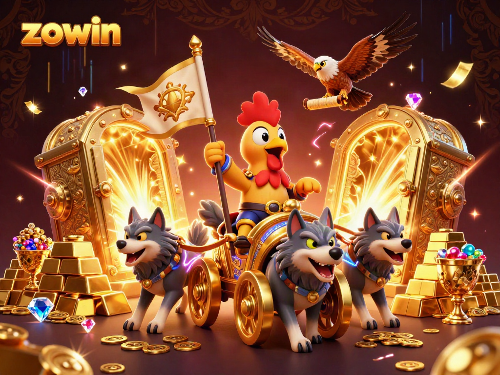 Engage with Zowin's thrilling jackpot adventures in a vibrant 3D casino scene.