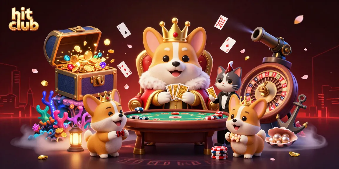 Engage in the vibrant hit club experience with a royal corgi surrounded by casino elements.