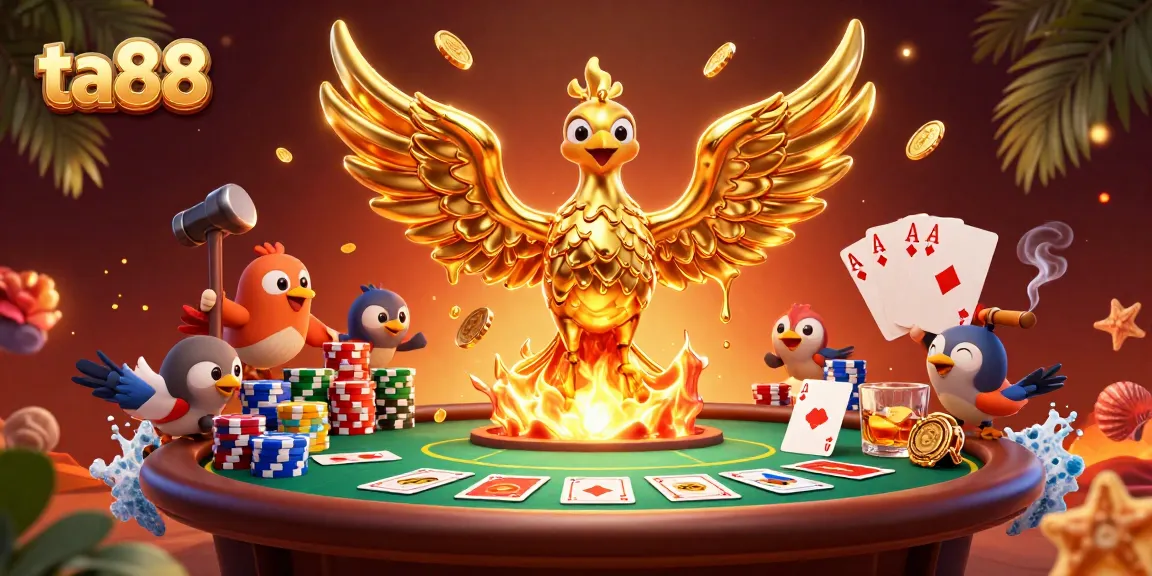 Experience thrilling poker action with ta88, featuring a golden phoenix and striking casino elements.