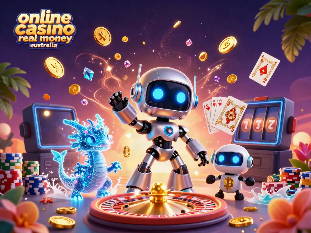 Experience the thrill at online casino real money Australia with our vivid 3D illustration featuring exciting gaming elements.
