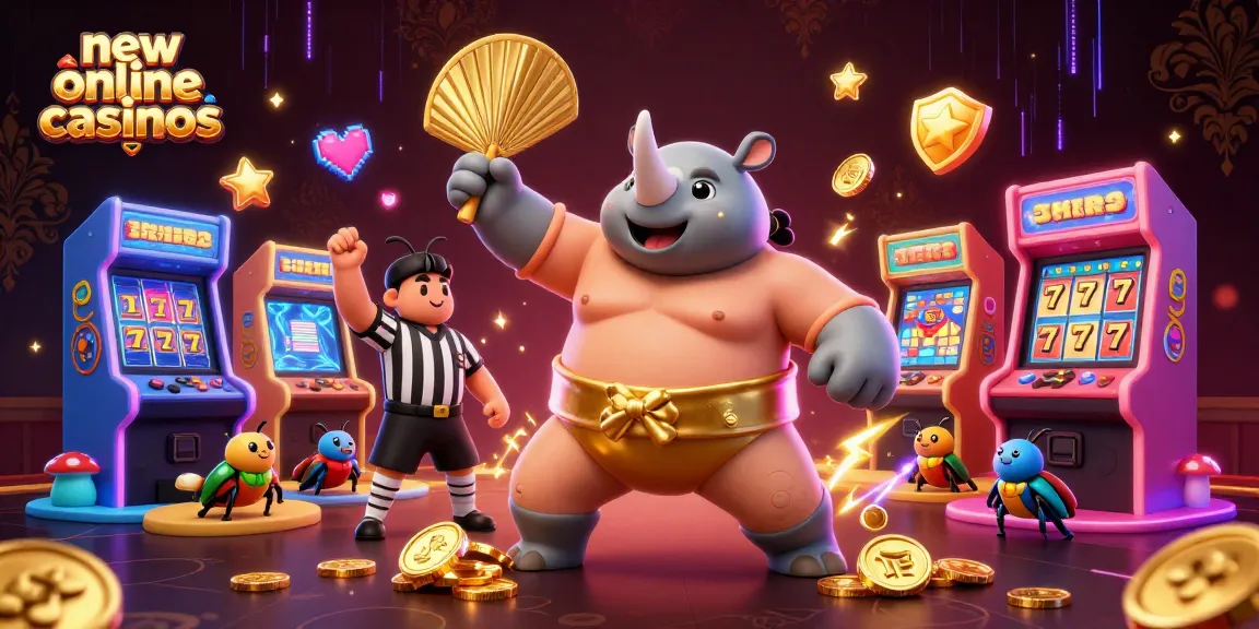 Experience the excitement of new online casinos with a dynamic 3D casino scene filled with characters and games.