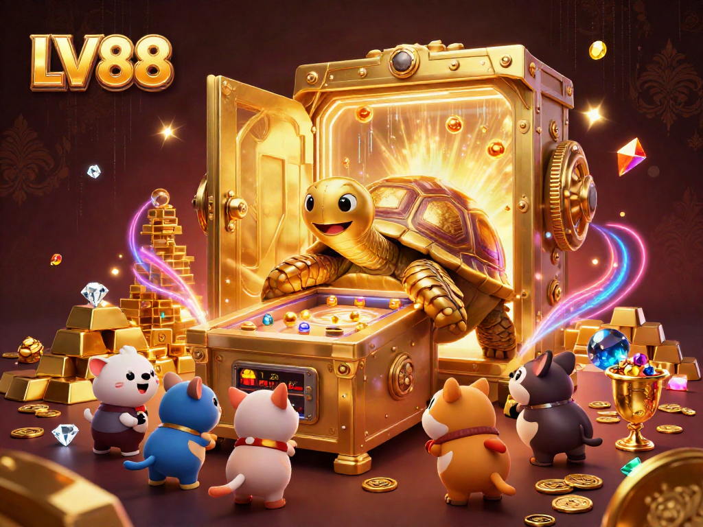 Engage in the thrilling world of LV88 where small animals play on a pinball machine tortoise amidst treasures.