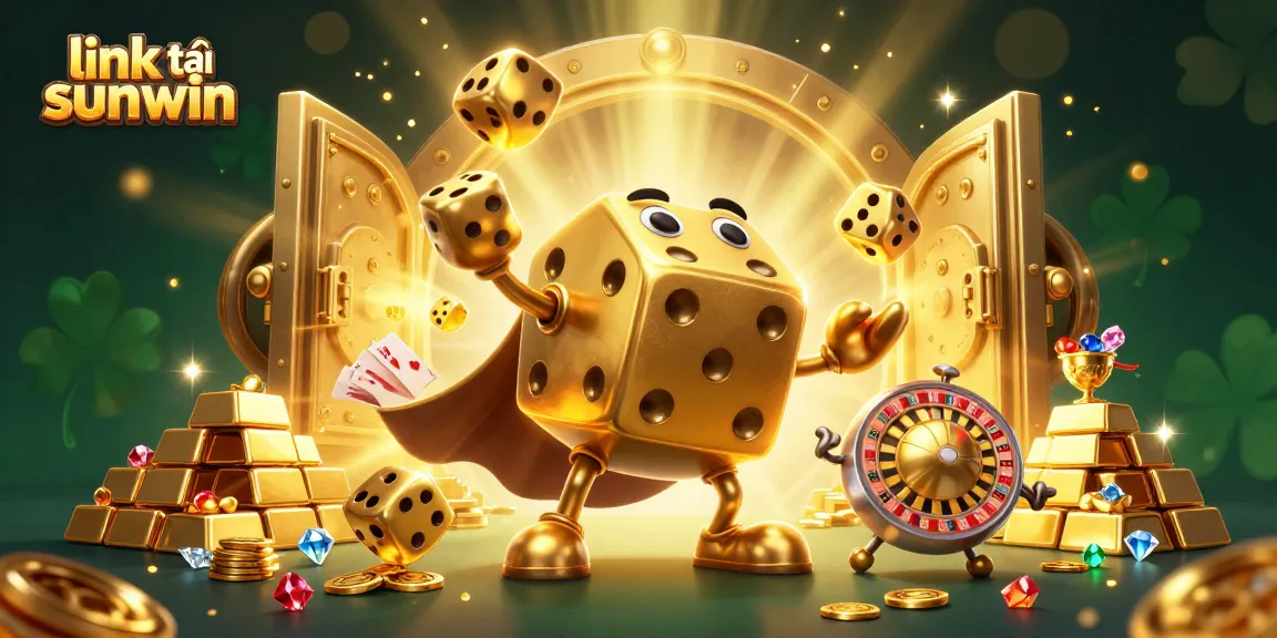 Experience the excitement of "link tải sunwin" with golden dice and treasure in this festive casino illustration.