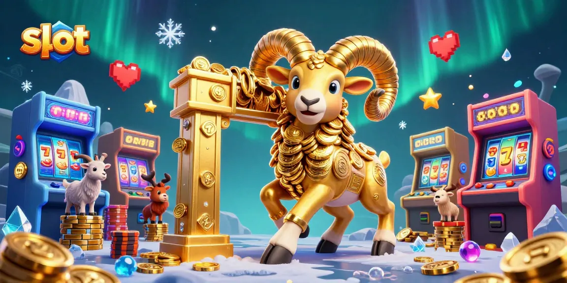 Experience thrilling slot adventures with an energetic golden ram and arcade elements.