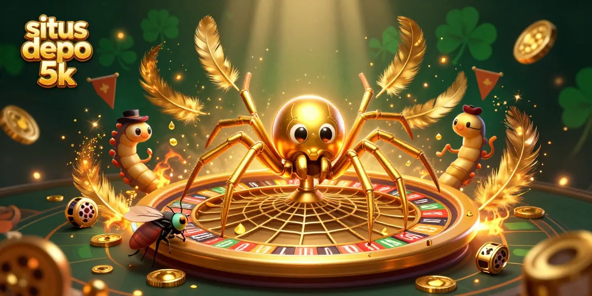Spin to win at situs depo 5k with this captivating 3D illustration of a spider and centipede croupier.