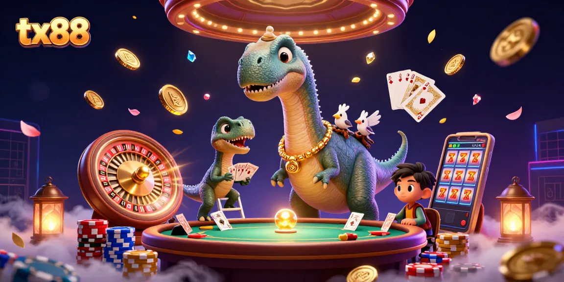 Experience tx88's vibrant casino excitement with 3D characters and game elements in action.