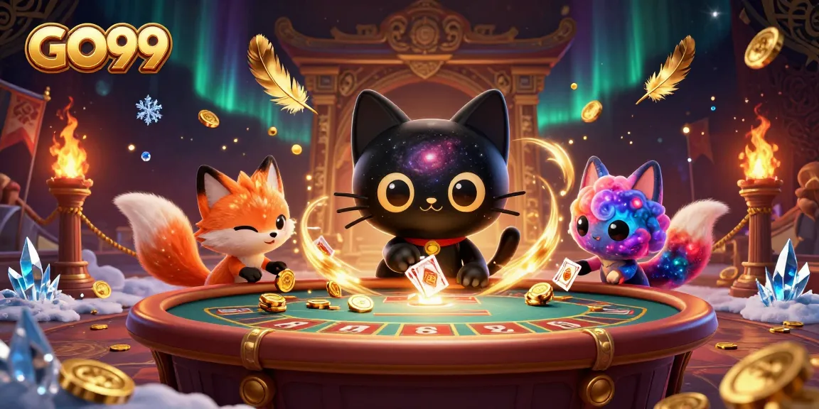 Engage with GO99's exciting casino environment featuring unique characters and atmospheric effects.