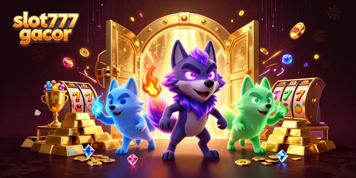 Experience the thrill of slot777 gacor with a vibrant illustration featuring ghostly wolves and treasure