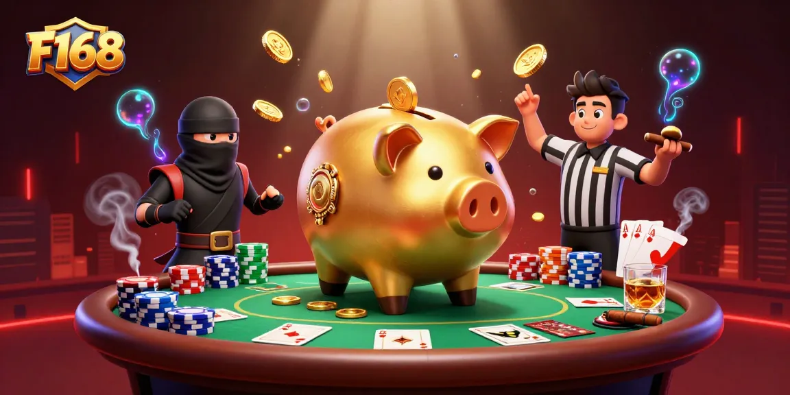Experience exhilarating gameplay at F168 with vibrant characters and casino elements in a dynamic 3D illustration.