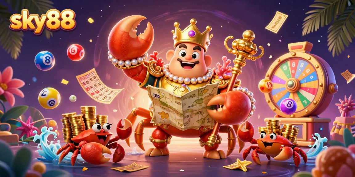 Engage in exciting gambling activities at sky88 with a colorful lottery scene and vibrant characters.